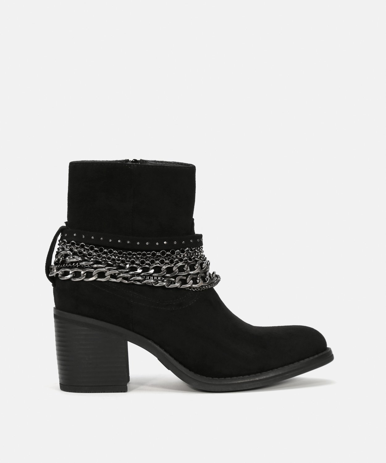 Botins pretos salto adorno corrente image number null